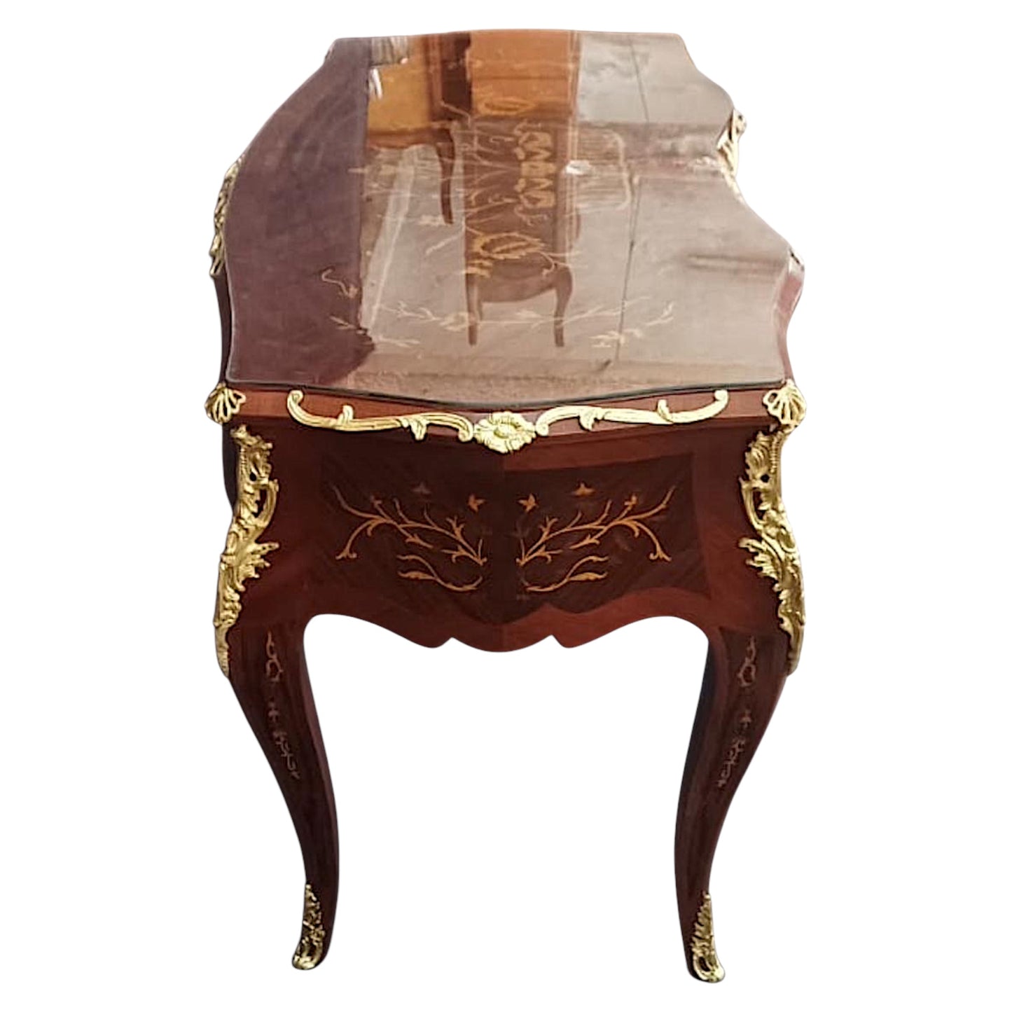 Barock Schreibtisch – Intarsien, Geschwungen, Massivholz