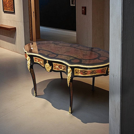 Exklusiver Boulle Schreibtisch / Beistelltisch – Schwarz, Marketerie, Bronze