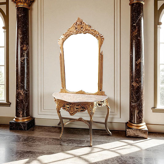 Grandezza-Konsole: Barocker Konsolentisch mit Spiegelfront – Opulent Blattvergoldet