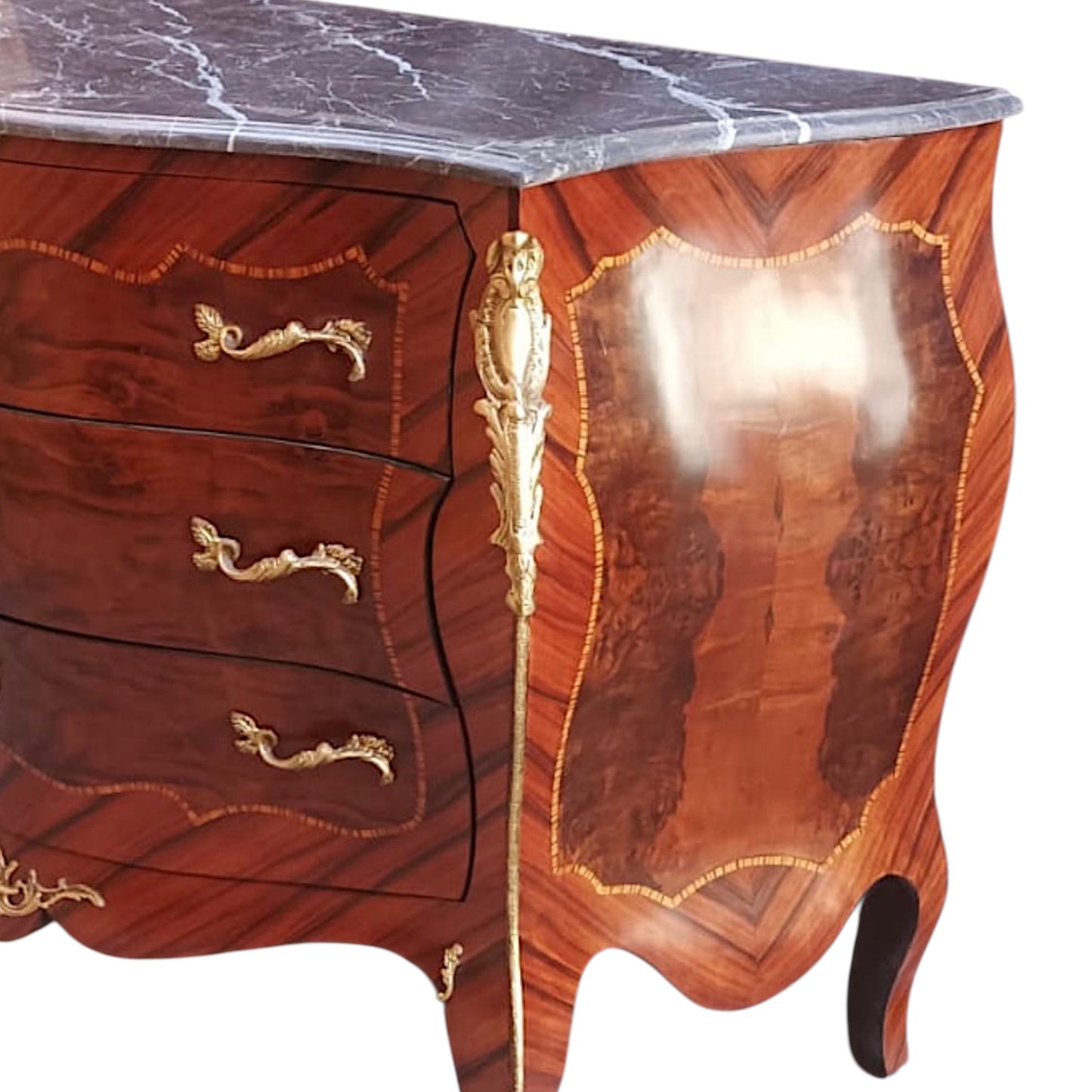 Majestätische Barock Kommode – Massivholz, Bronze-Verzierungen & Marmor