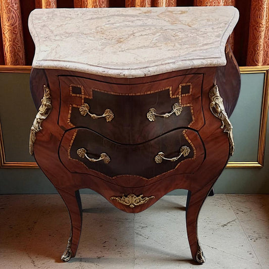 Kunstvolle Barock Kommode - Massivholz, Intarsien & Gold-Details – Stilistisch & Handgefertigt