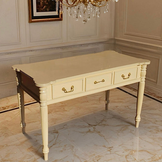 Louis XVI Schreibtisch – Beige, Mahagoni, Massivholz