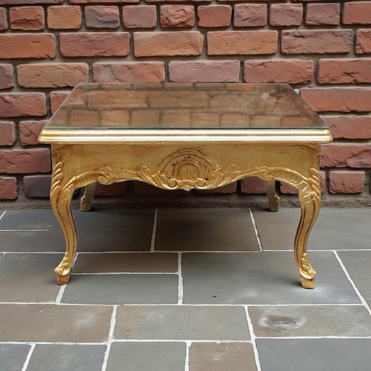 Barock Couchtisch Quadratisch – Massivholz, Vollständig Blattgold Vergoldet
