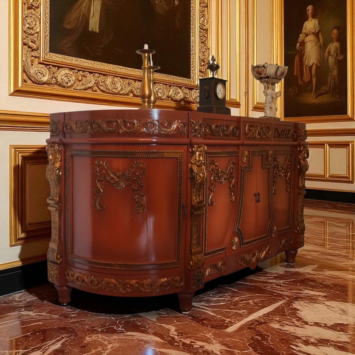 Monumentale Barock Kommode – Massivholz, Gold-Applikationen, Braun (XXL)