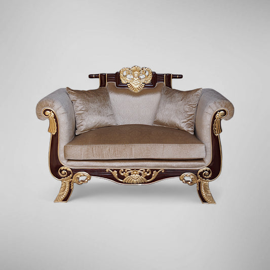 Mahagoni Mini-Sofa: Barock Akzent – Dunkelholz, Gold und Beige