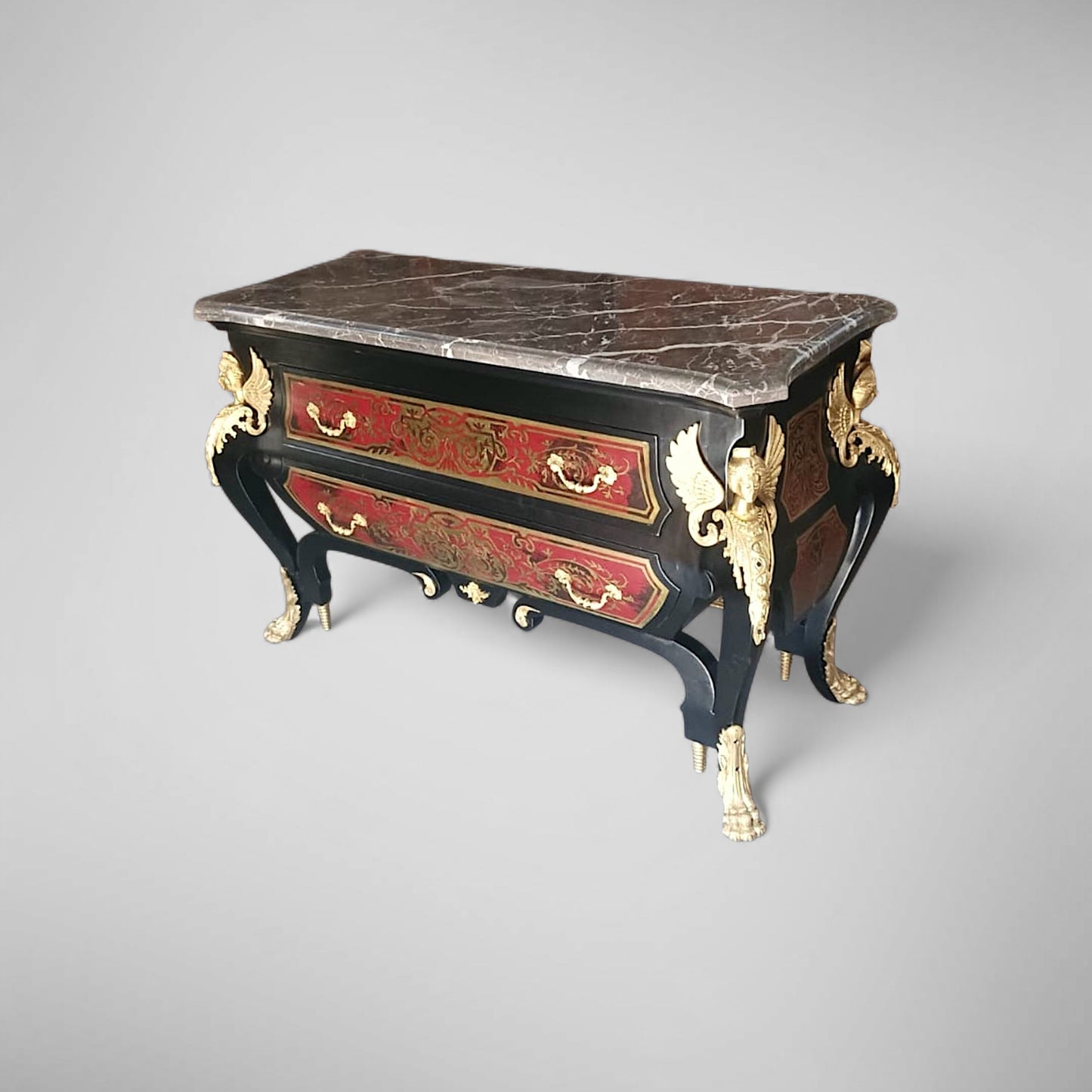 Prunkvolle Barock Kommode – Boulle-Stil, Gold-Applikationen & Marmor