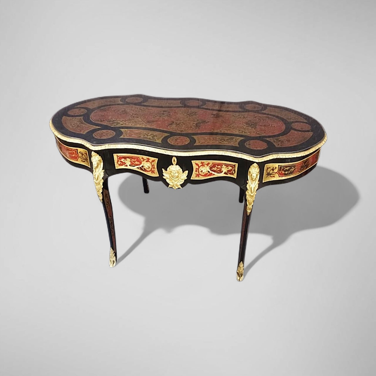 Exklusiver Boulle Schreibtisch / Beistelltisch – Schwarz, Marketerie, Bronze