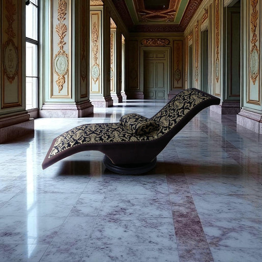 Drehbare Luxus-Chaiselongue 360° – Schwarz-Gold Brokat