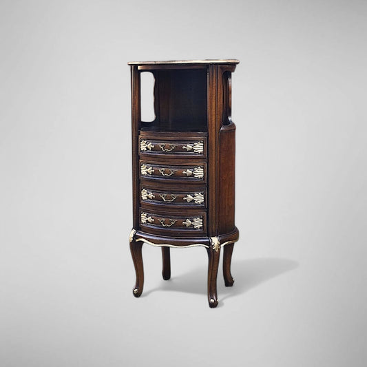 Verspielte Schmale Barock Kommode – Massivholz, Blattgold, Château-Stil