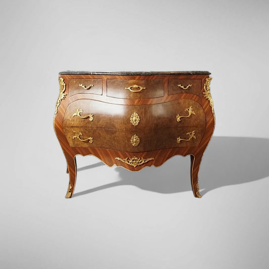 Bezaubernde Barock Kommode - Massivholz, Intarsien & Bronze-Details vergoldet – Elegant & Handgefertigt