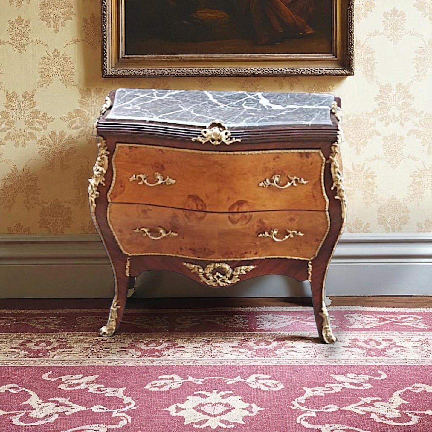 Luxuriöse Barock Anrichte - Massivholz, Intarsien & Bronze-Details – Stilistisch & Handgefertigt