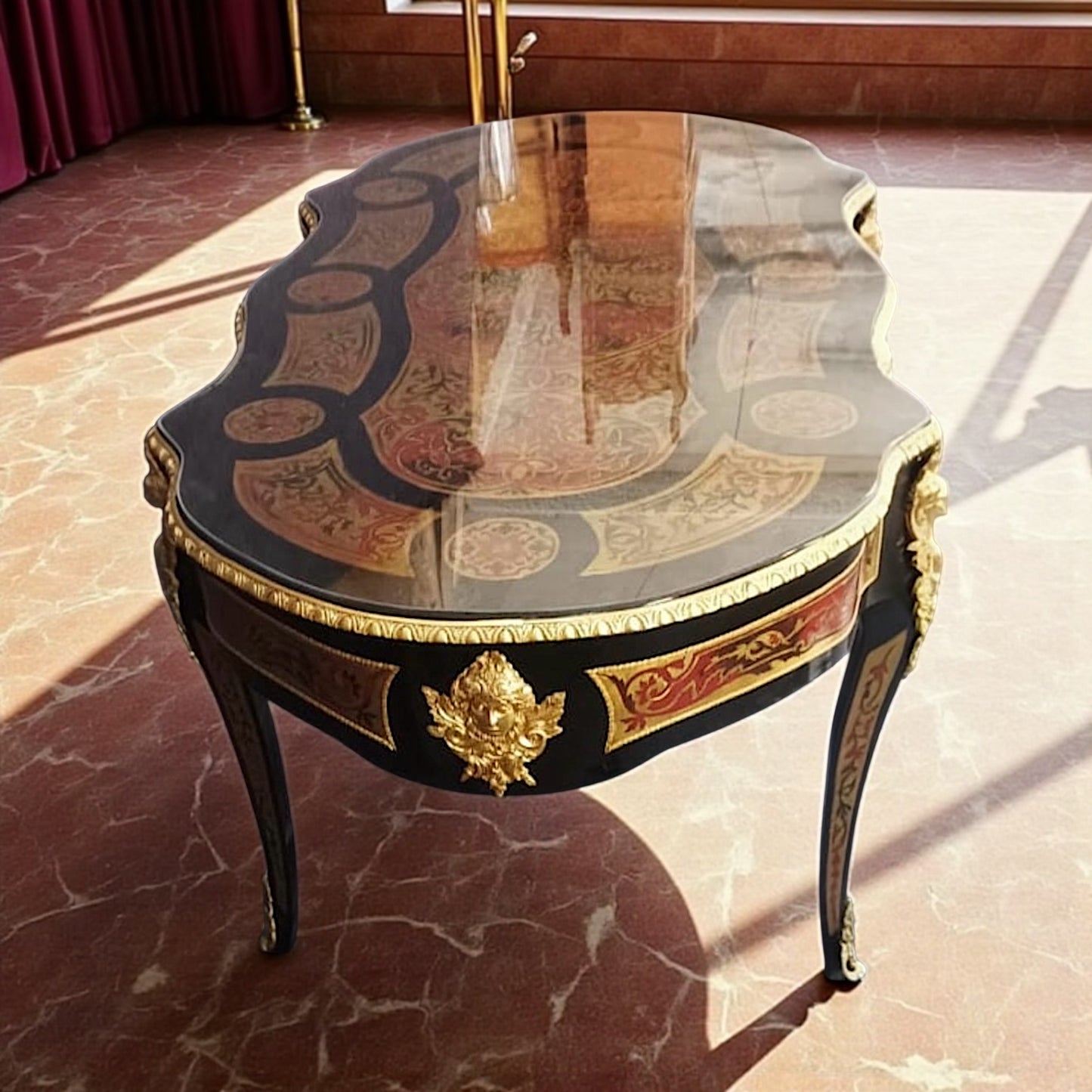 Exklusiver Boulle Schreibtisch / Beistelltisch – Schwarz, Marketerie, Bronze