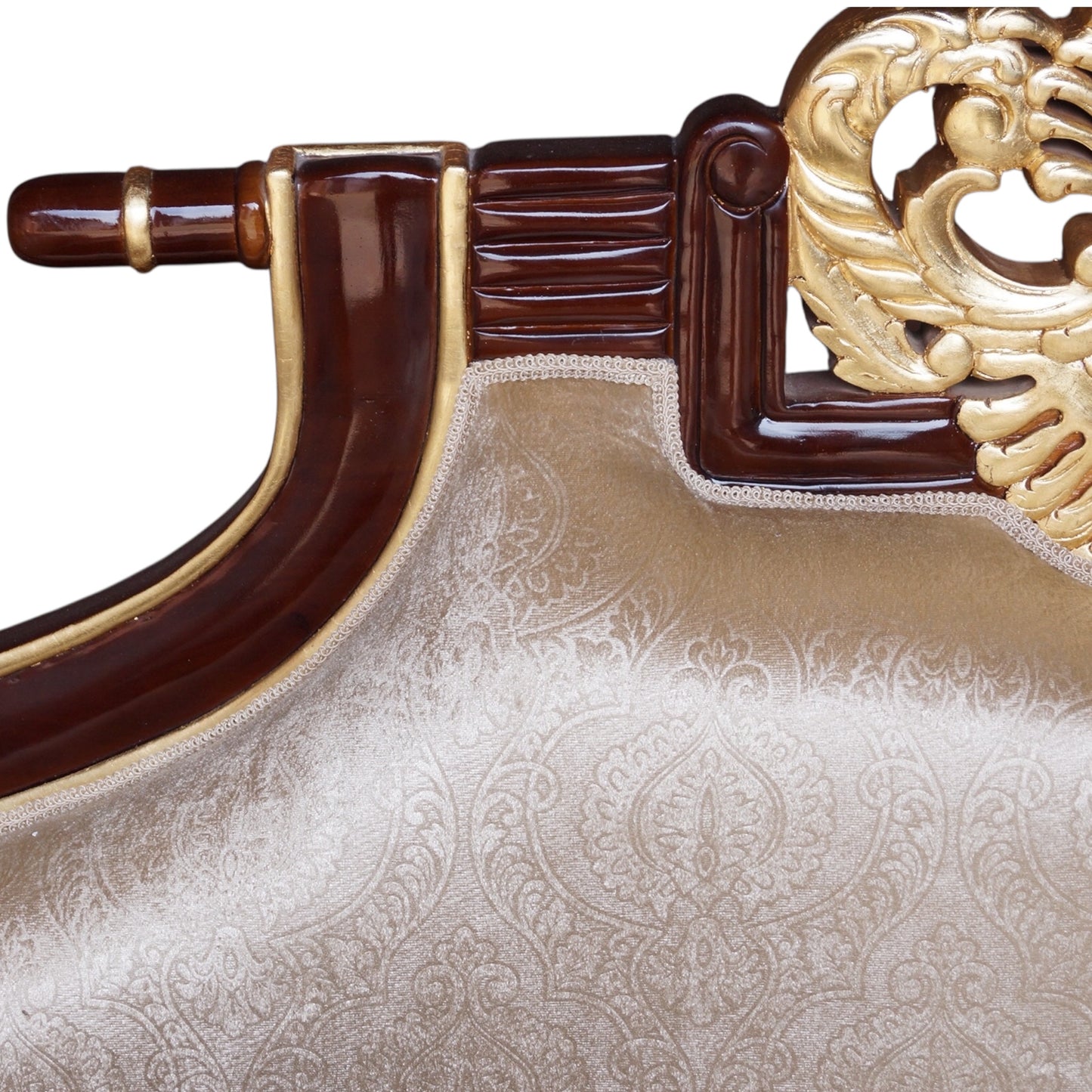 Mahagoni Mini-Sofa: Barock Akzent – Dunkelholz, Gold und Beige