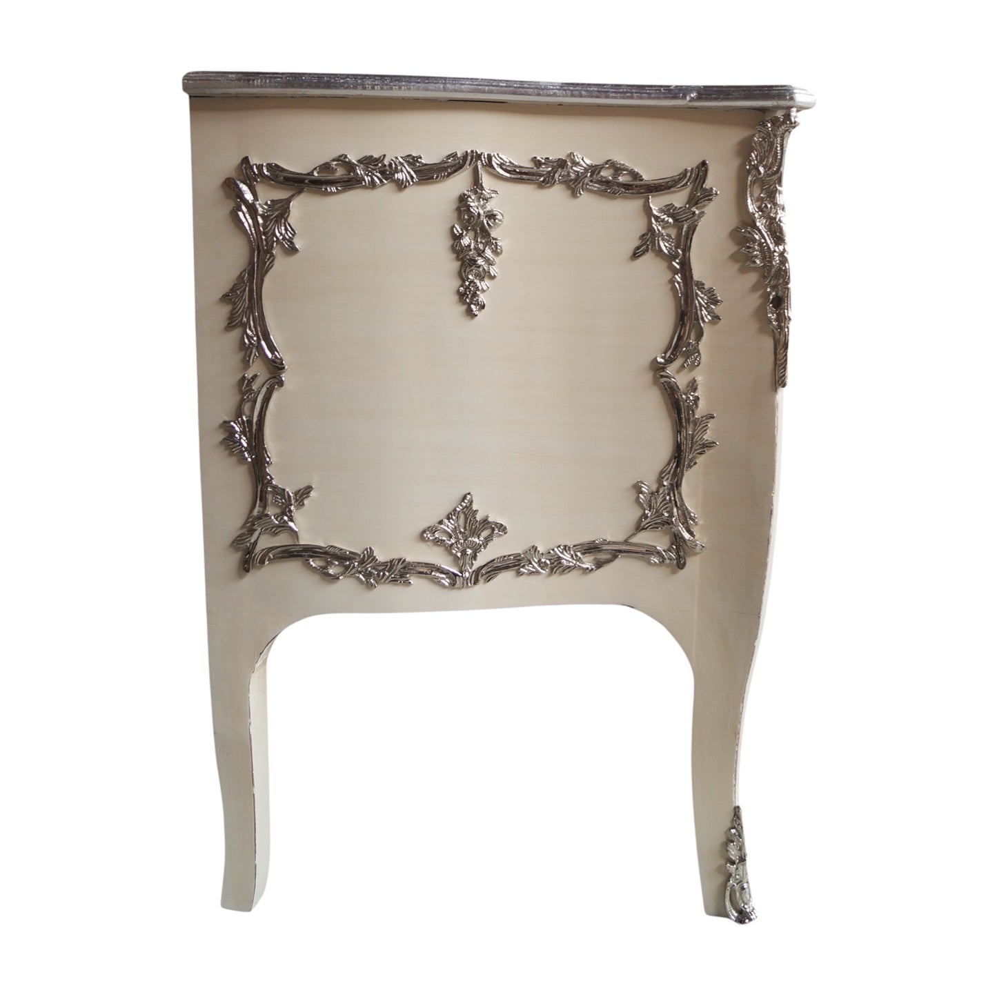 Eindrucksvolle Barock Kommode – Creme & Silber, Massivholz, Château-Stili