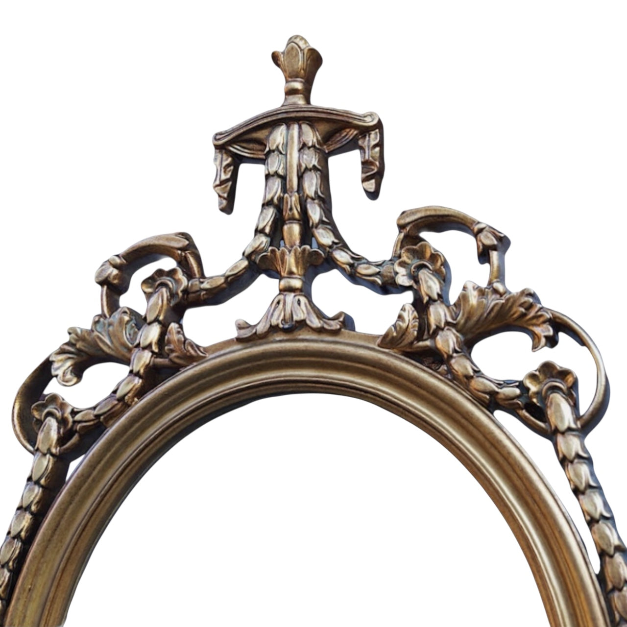 Empire Ovalspiegel: Exklusiver, ovaler Wandspiegel mit Trophäen-Ornament – Blattgold