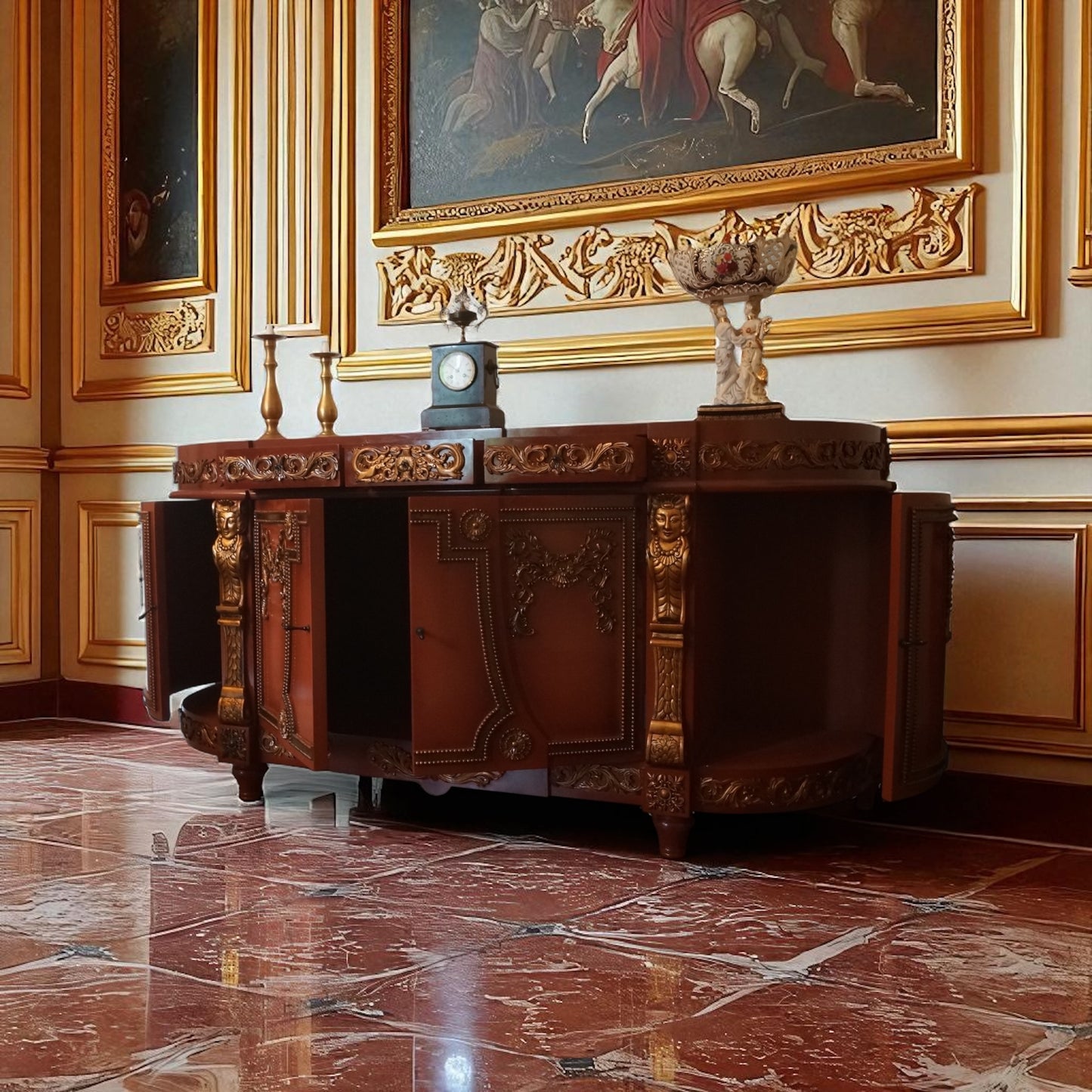 Monumentale Barock Kommode – Massivholz, Gold-Applikationen, Braun (XXL)