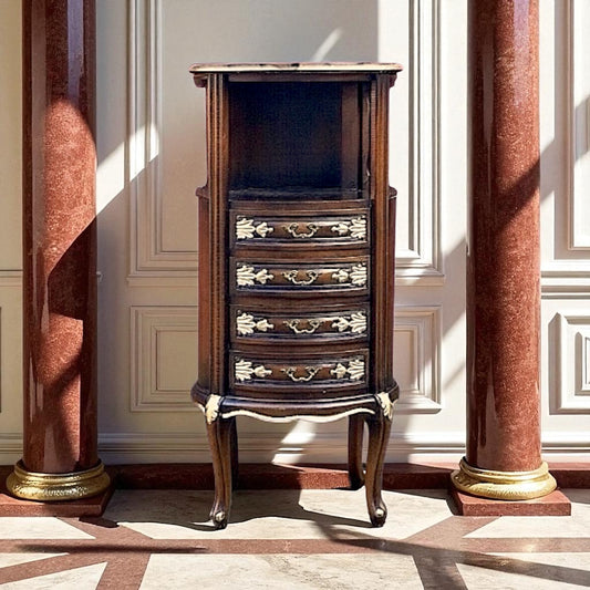 Verspielte Schmale Barock Kommode – Massivholz, Blattgold, Château-Stil