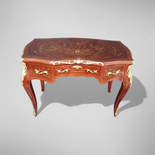 Barock Schreibtisch – Intarsien, Geschwungen, Massivholz