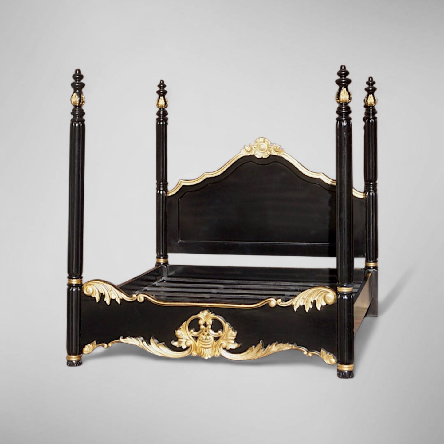 Barock Himmelbett – Schwarz & Gold, Massives Mahagoni