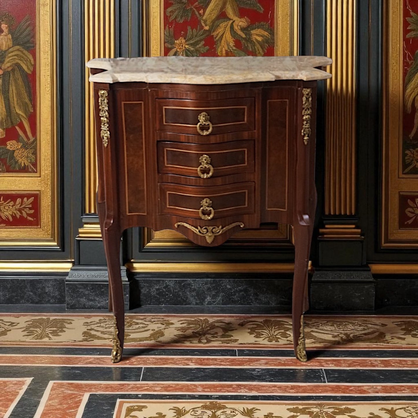Exklusive Barock Kommode - Massivholz, Intarsien & Gold-Details – Stilistisch & Handgefertigt