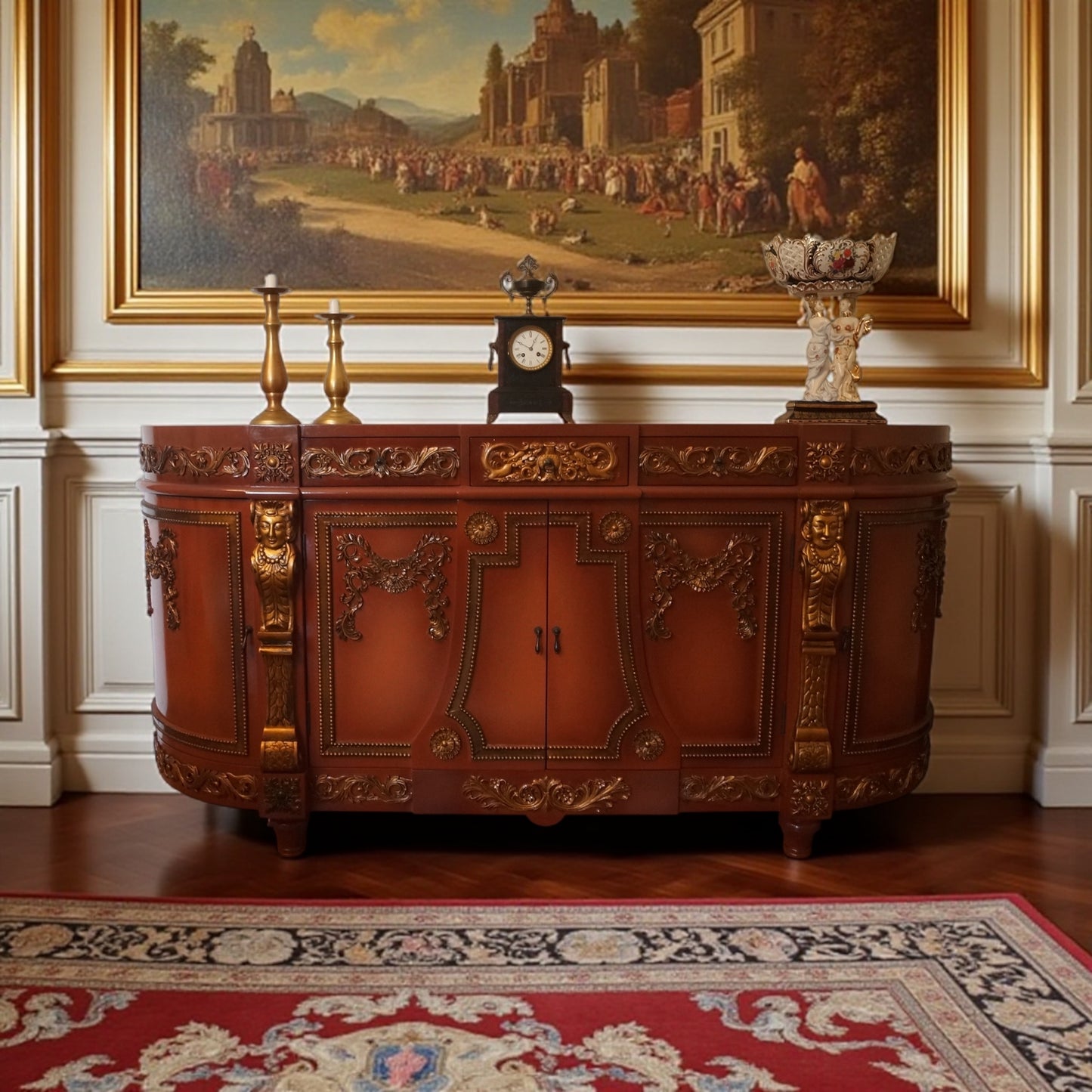 Monumentale Barock Kommode – Massivholz, Gold-Applikationen, Braun (XXL)