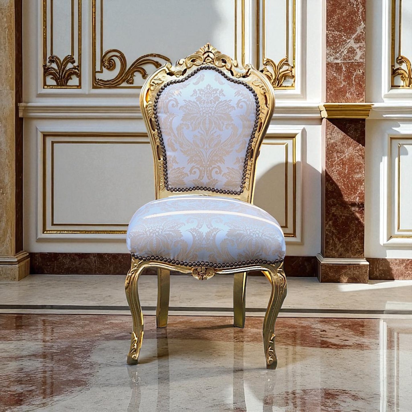 Salon-Stuhl Rokoko: Akzentstuhl in Gold und Beige – Louis XV Stil