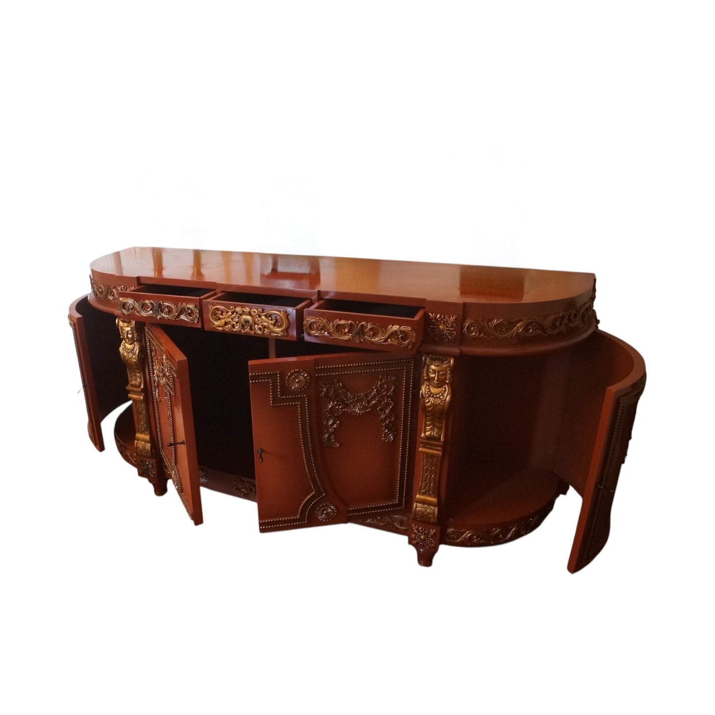 Monumentale Barock Kommode – Massivholz, Gold-Applikationen, Braun (XXL)