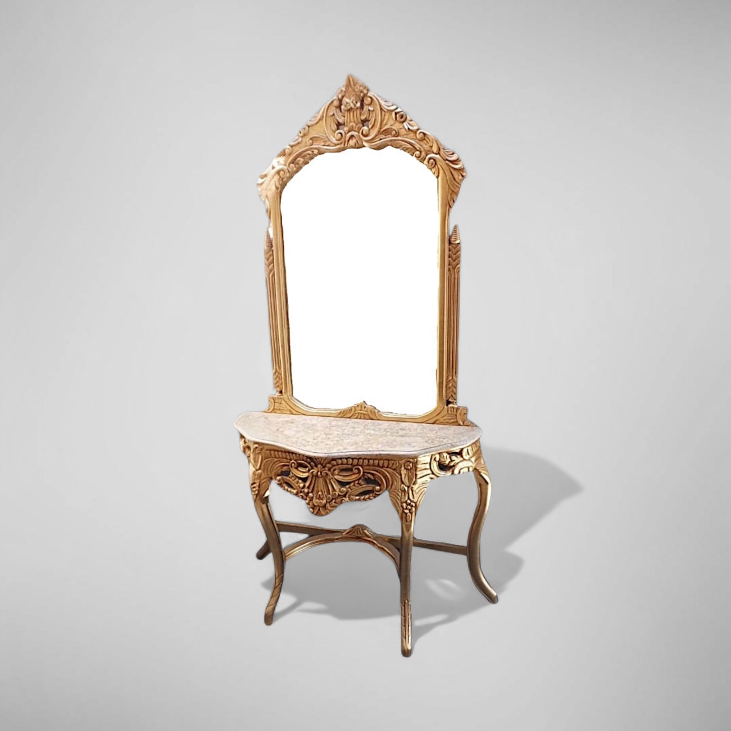 Grandezza-Konsole: Barocker Konsolentisch mit Spiegelfront – Opulent Blattvergoldet