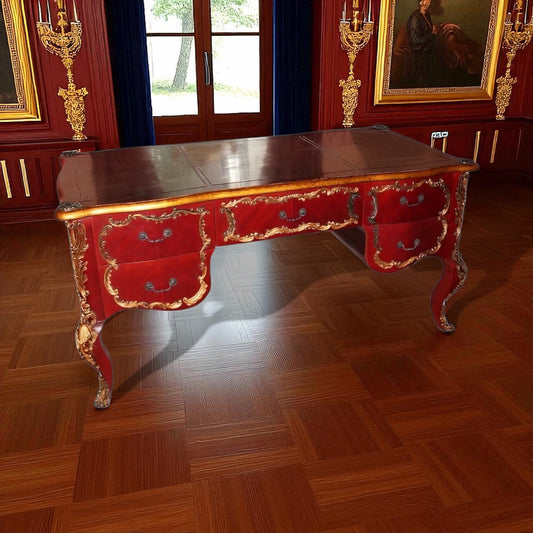 Exklusiver Barock Schreibtisch | Massivholz & Blattgold – Prachtvoll & Handgefertigt