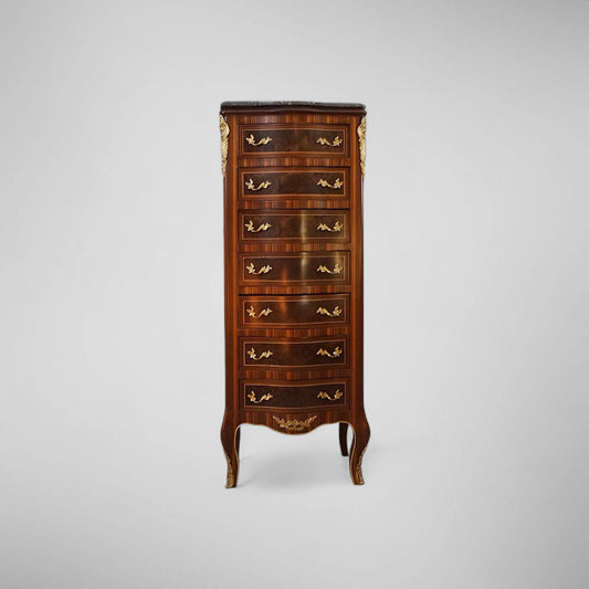 Erhabene Barock Kommode – Massivholz, Intarsien & Marmor (7 Schubladen)