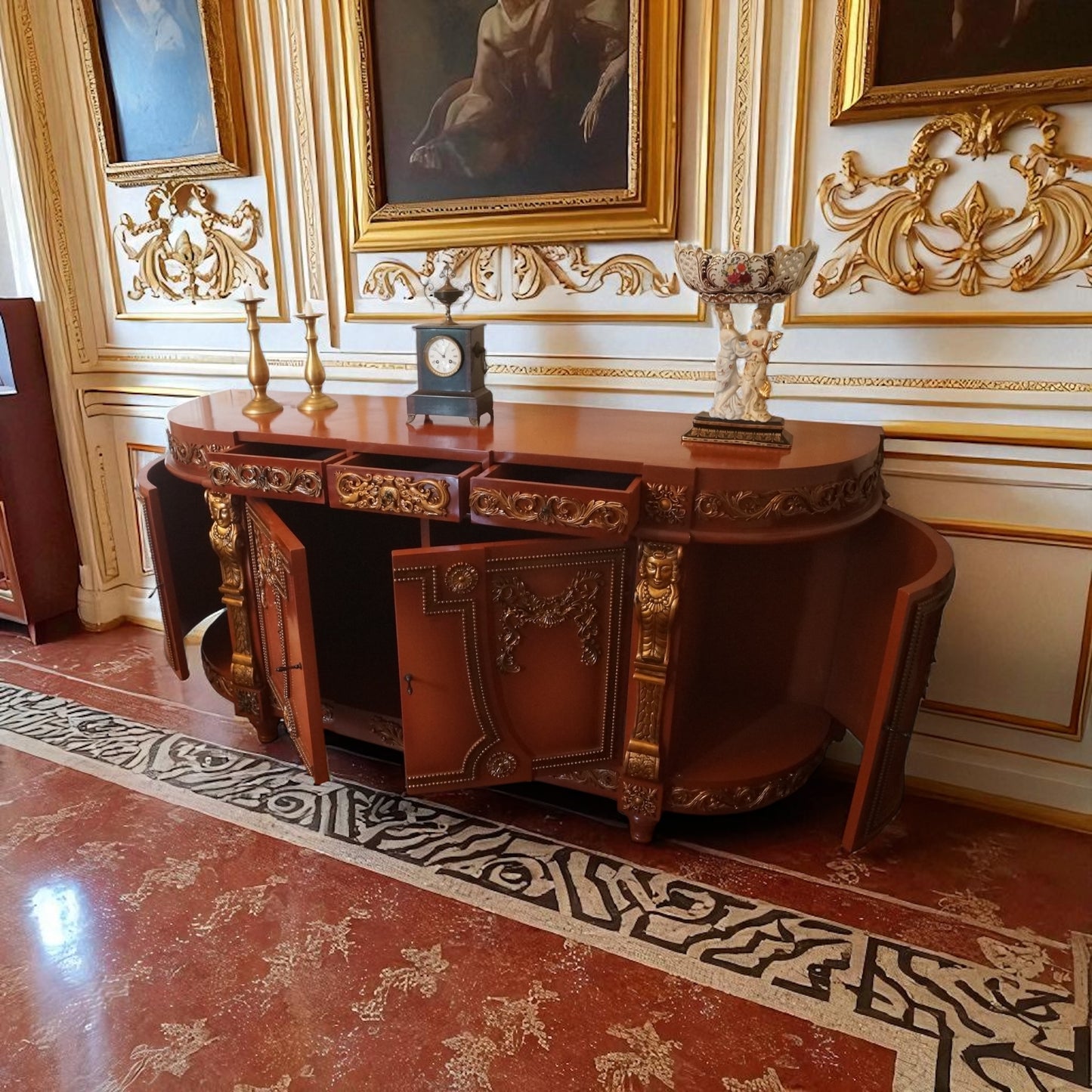 Monumentale Barock Kommode – Massivholz, Gold-Applikationen, Braun (XXL)